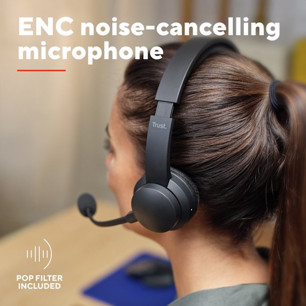 Ayda Trådløst PC Headset Bluetooth ENC Sort