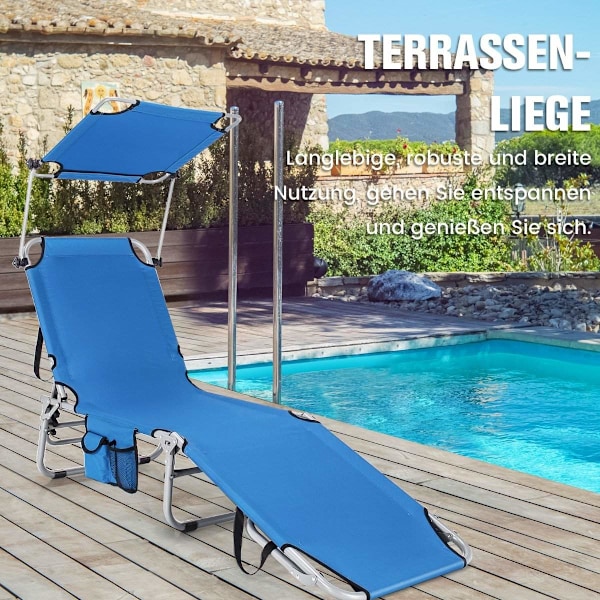 Solstol hopfällbar strand solstol för utomhus blå