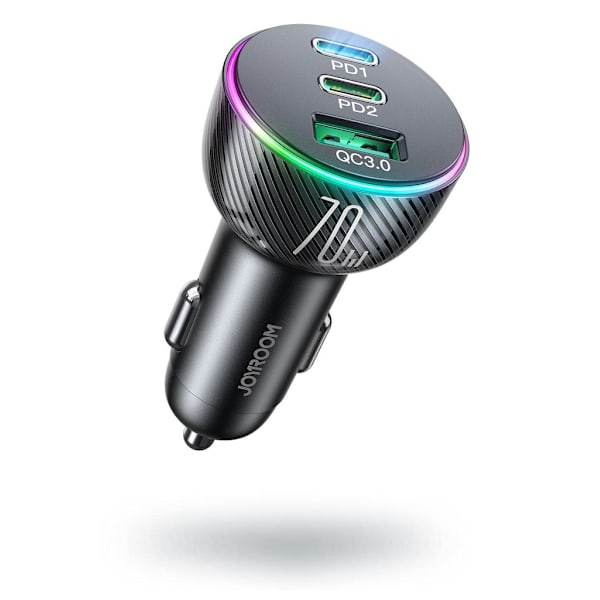 Joyroom monivärinen PD-autolaturi USB-A+:lla 2 x USB-C 70W - musta