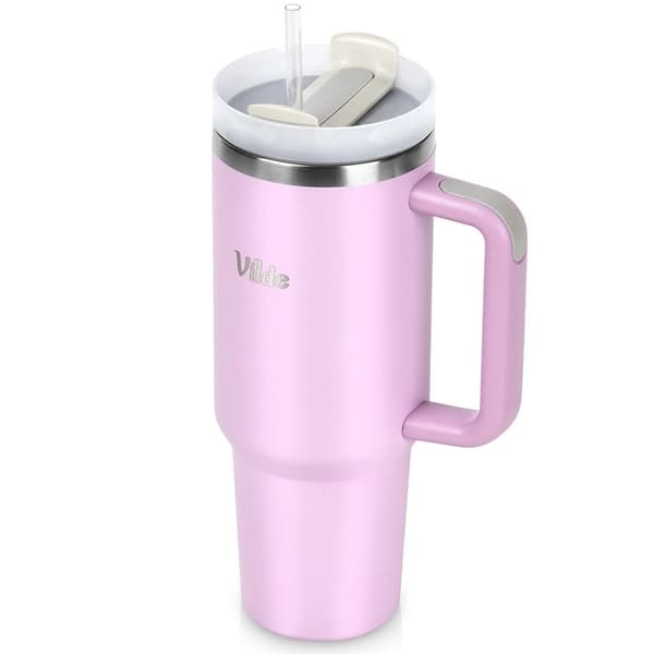 Pink rejsekrus i rustfrit stål med hank, 1,2 l