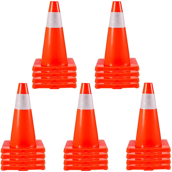 Trafikkoner, 20-pack 18 tum, reflekterande krage, PVC-bas