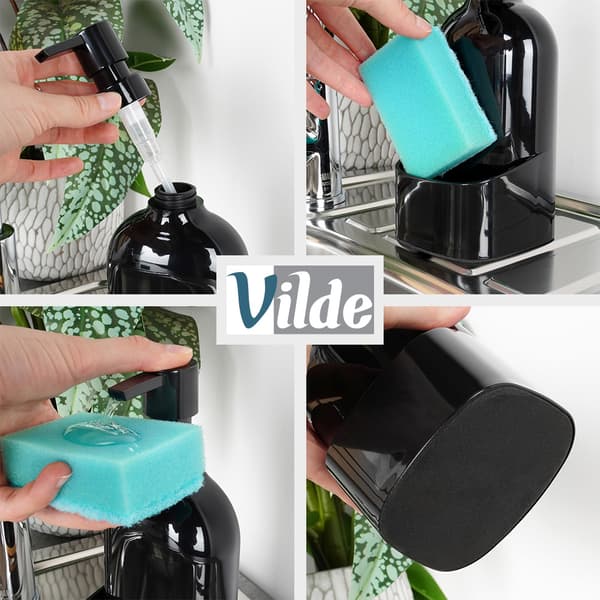 Opvaskedispenser med svampeholder, sort, 500ml