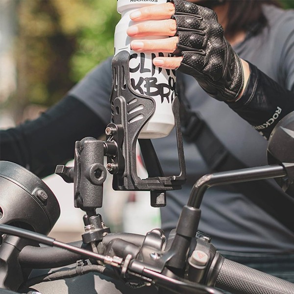 Vandflaskeholder fastgjort til styret, cykelstel, motor - sort