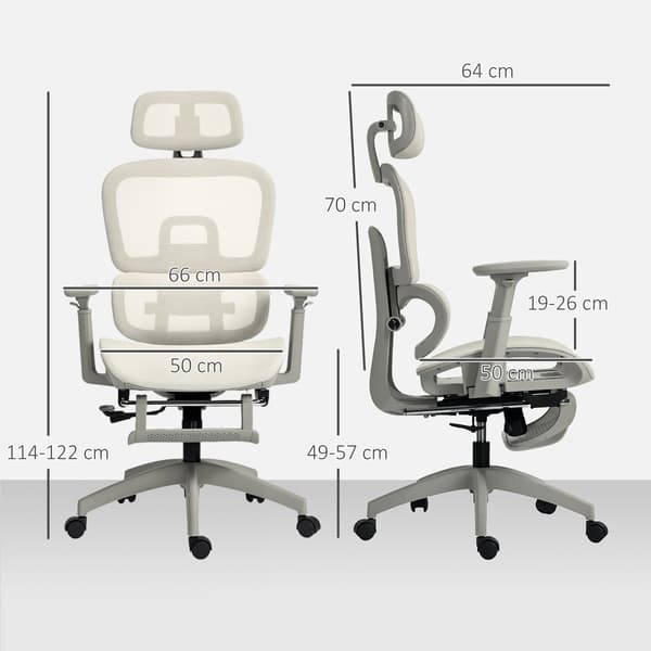 Ergonomisk kontorstol, justerbart net, armlæn, beige