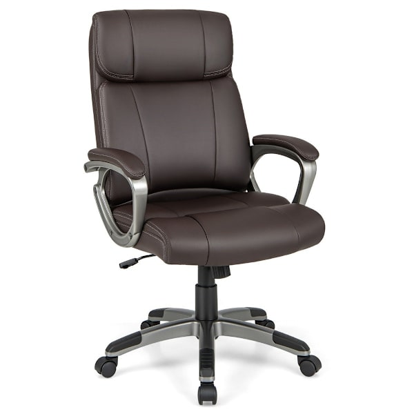 Executive stol vridbar skrivbordsstol av konstläder med vippfunktion och justerbar höjd 64 x 69 x 106-116 cm brun