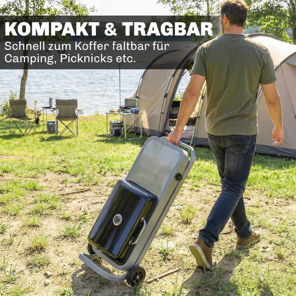 Bærbar gasgrill med 1 brænder, foldbar vogn, termometer
