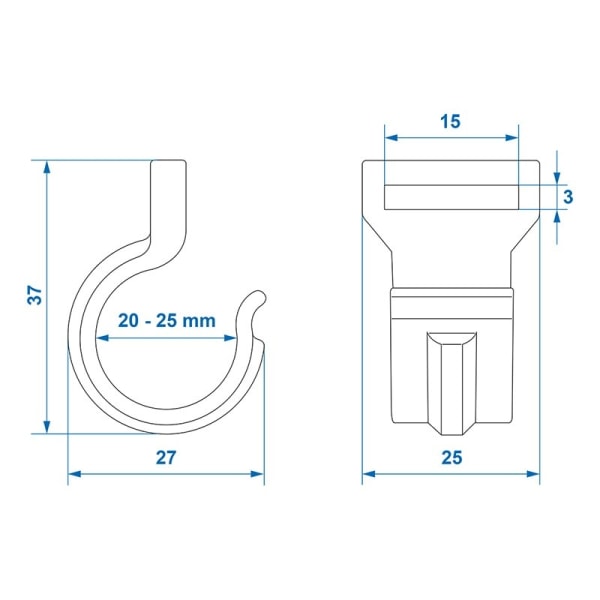 Teltclips 20-25mm med slids sort