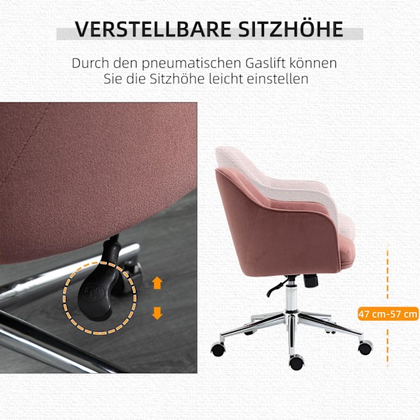 Kontorstol Skrivebordsstol Med Vippefunktion, Højdejusterbar, Velour Touch, Rød, 61X59X80,5-90,5Cm