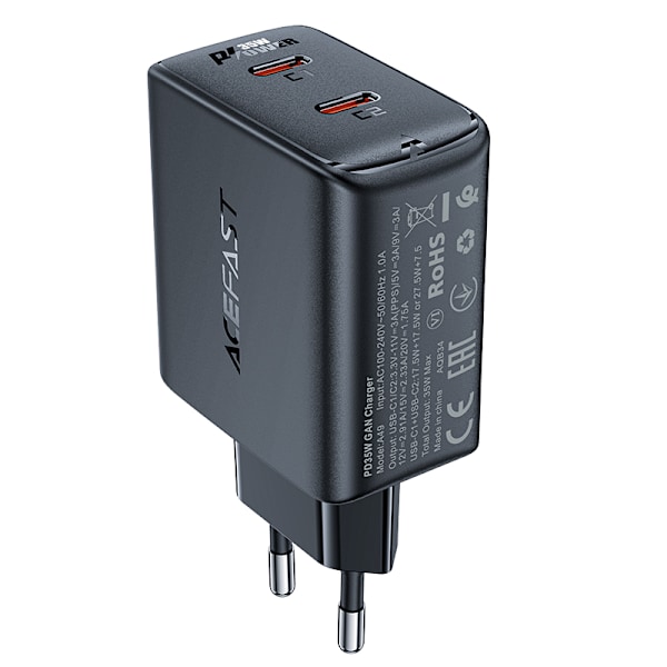 Nopea GaN 35W PD-laturi 2x USB-C musta