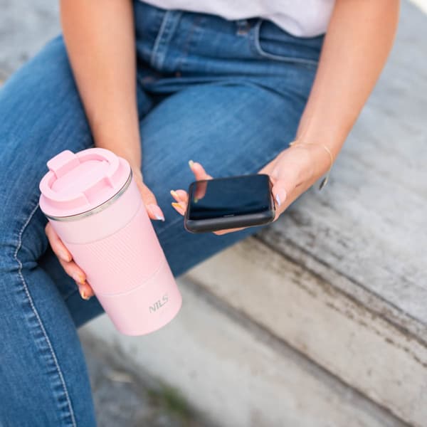 Rosa termisk kopp – isolerad, läckagesäker, 9 oz