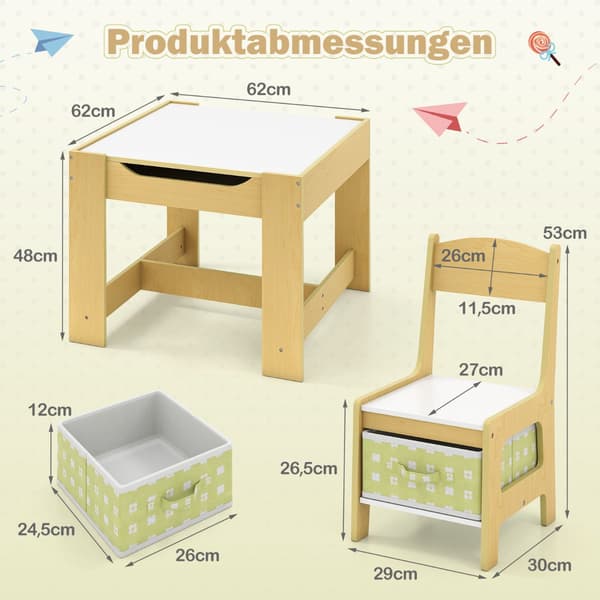 Barnaktivitetsbord med stolar, grön, MDF