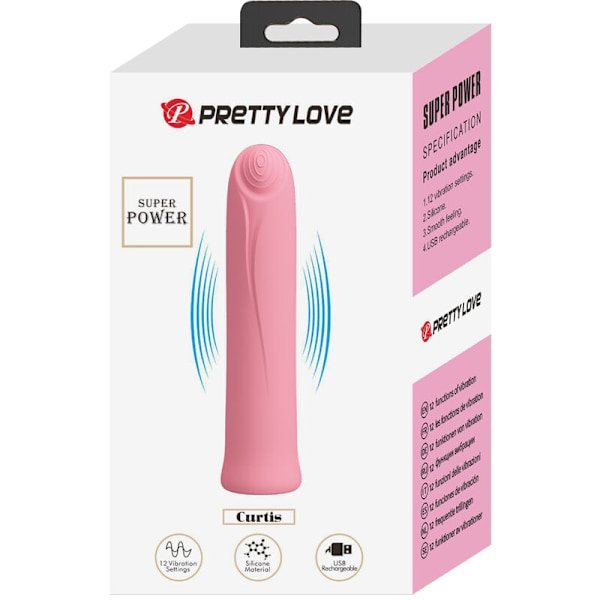 Pretty Love - Curtis Mini Super Power Vibrator 12 vaaleanpunaista silikonivärähtelyä