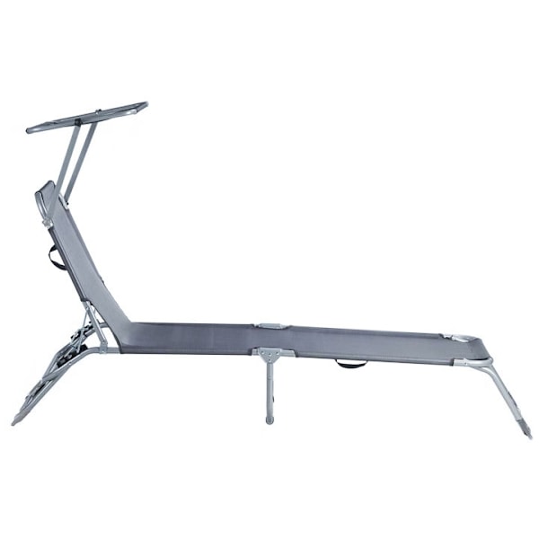 Liggestol, daybed, justerbar havelænestol med baldakin, grå