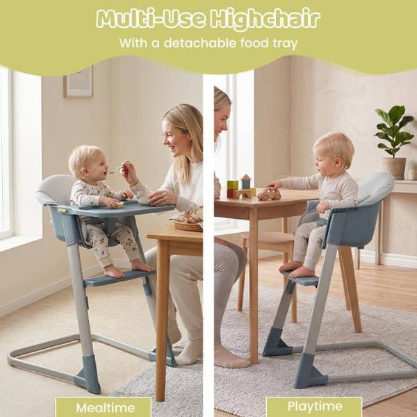 Børnehøjstol, justerbar bakke og fodstøtte, grå