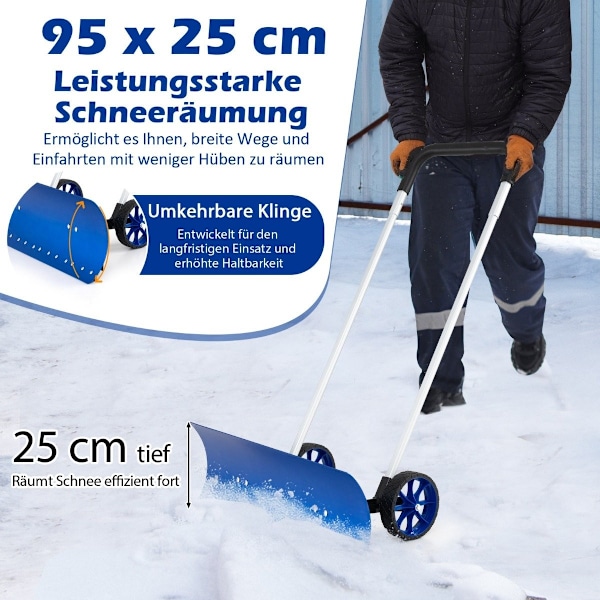Lumilapio pyörillä lumiterä 95 cm korkeus säädettävä lumenpuhdistus alumiini