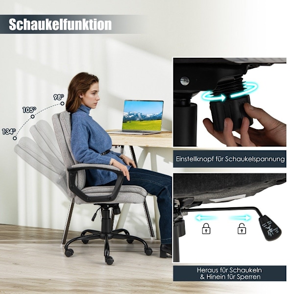 Ergonomisk kontorstol med armlæn og hjul Højdejusterbar drejestol Computerstol