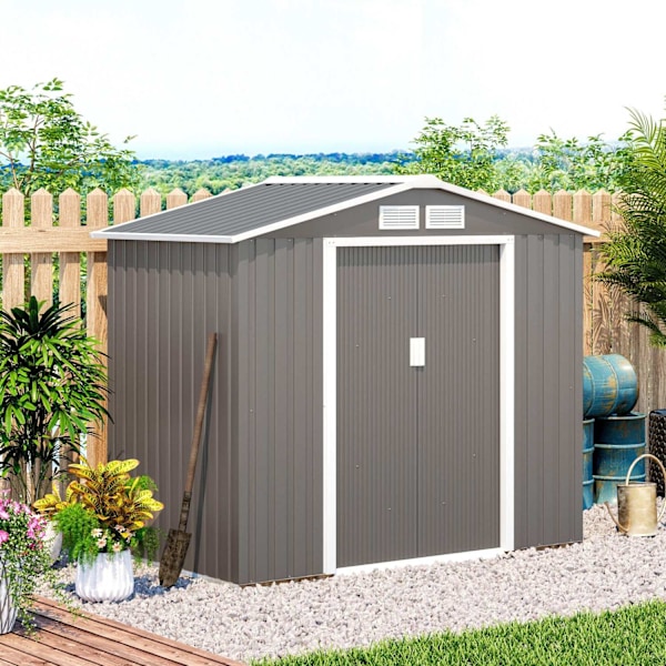 Tool Shed Puutarhavaja Lattiakehyksellä Ja Liukuovilla, Säänkestävä, Teräs, Vaaleanvihreä, 213X130X185Cm