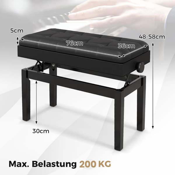 Säädettävä pianopenkki säilytystilalla, musta, 2 istuinta