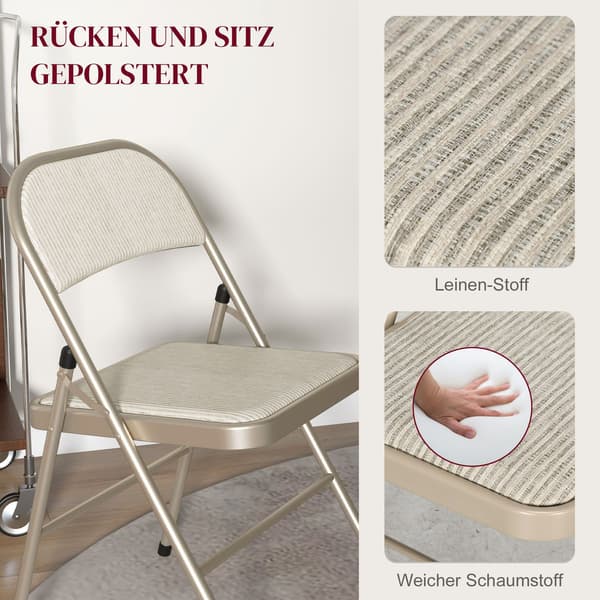Foldbare polstrede stole, sæt med 4 – Stålstel, beige