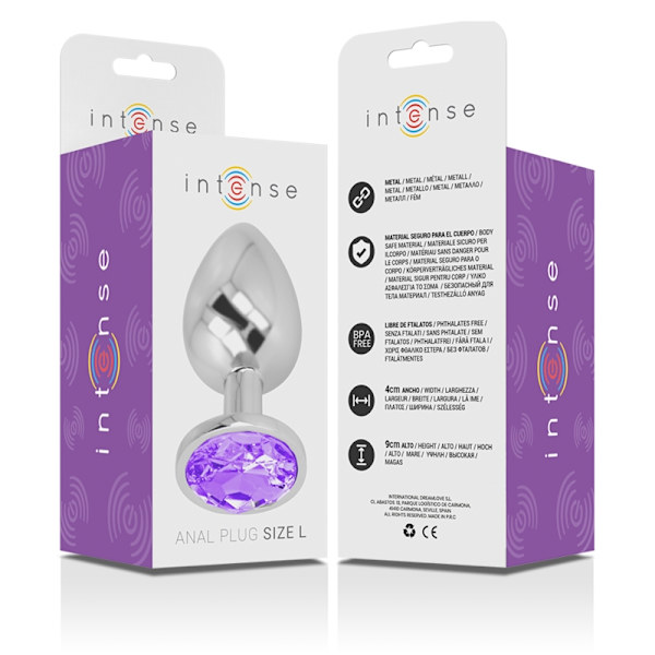 Intense - Aluminiummetall analplugg med violett kristall storlek L
