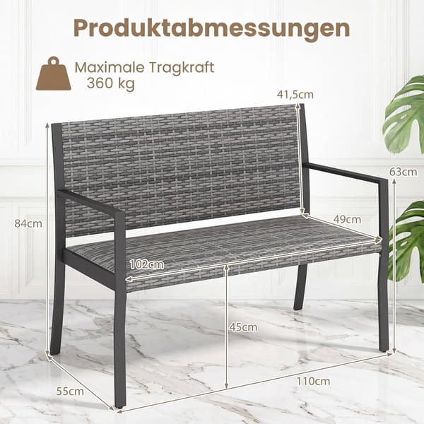 Ulkorottinkipuutarhapenkki, harmaa – 2-paikkainen käsinojilla