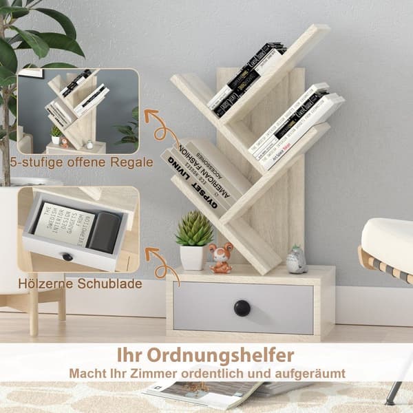 5 Eter Tree Bogreol med Skuffe Multi-Purpose CD & DVD Hylde Beige