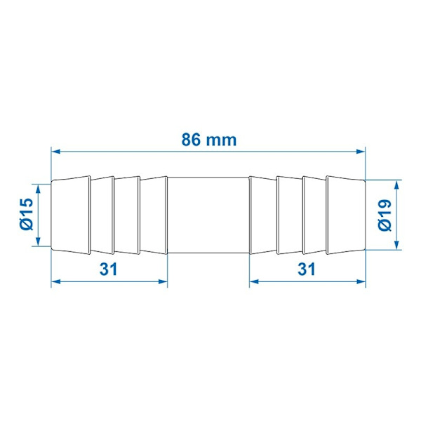 Vattenslanganslutning rak 19mm i blister