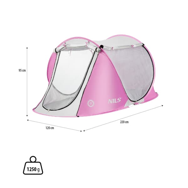 Pop Up -rantateltta, vaaleanpunainen, UV-suoja