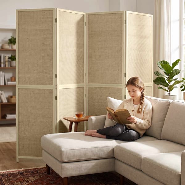 Rumsavdelare i bambu med 4 paneler, handvävd, 180x180 cm, naturfärgad