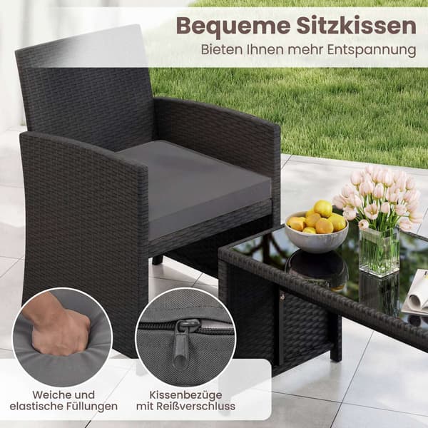 4-delt Rattan Udendørs Sofasæt med Glasbord, Grå