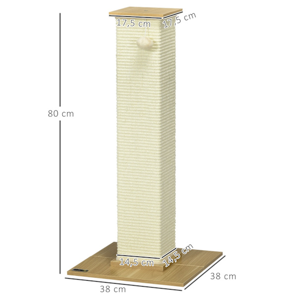Skrapstolpe 80Cm Hög Skrapstolpe Med Lekboll, Sisalrepskrapstolpe, Skrapbräda, I Ek + Krämvit, För Katter