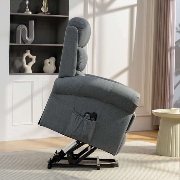 Lænestol med løftefunktion og massage, varme, linnedlook, grå
