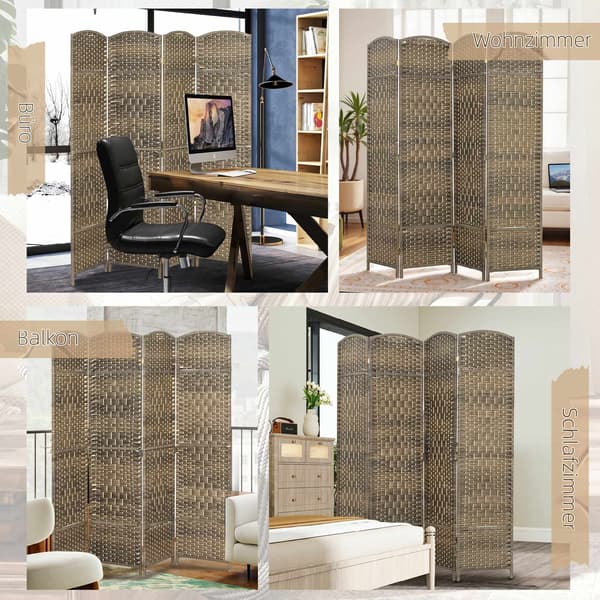 Rumdeler, 4-panels foldeskærm, fyrretræ, sort
