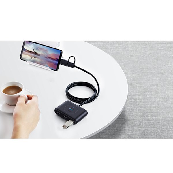 4in1 HUB-sovittimen jakaja USB-A/C - 4x USB 3.0 5Gb/s 1m musta