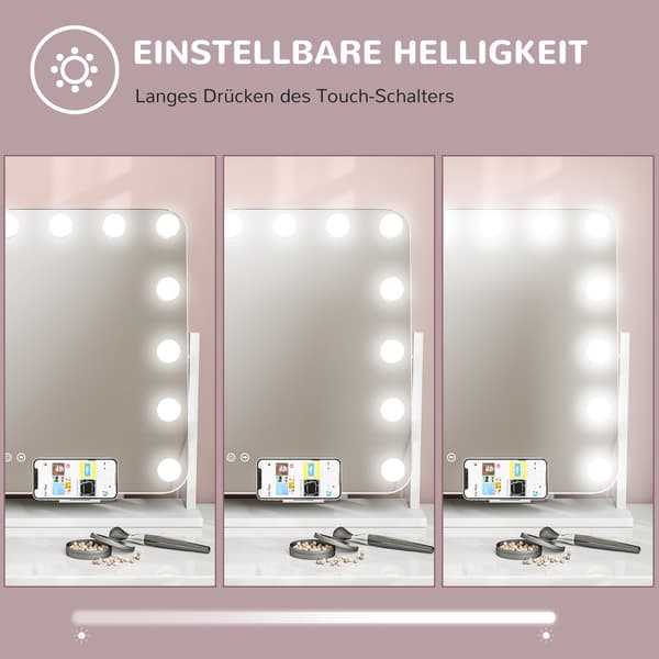 LED-meikkipeili – 3 valotilaa, himmennettävä, USB, 62,5 x 49,5 cm