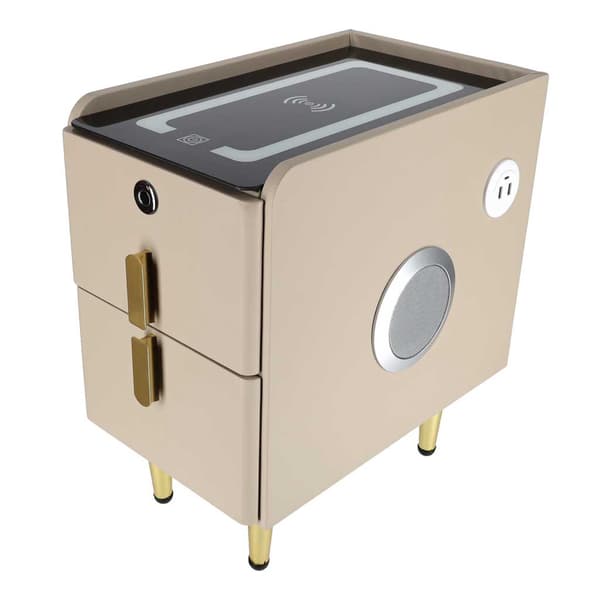 Beige natbord med LED-lys, USB-opladning, Bluetooth-højttaler