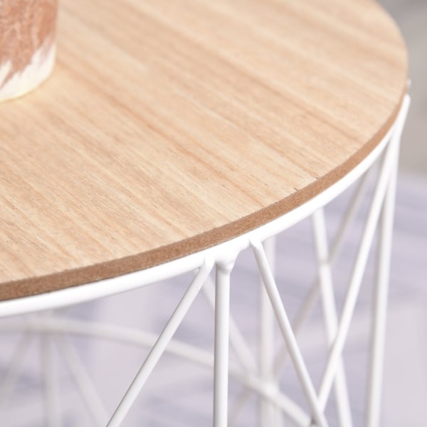 Sæt Med 2 Sofaborde I Natur & Hvid Sidebord 2-Delt, Mdf + Metal, Til Stue & Soveværelse, Ø40 X H45 Cm