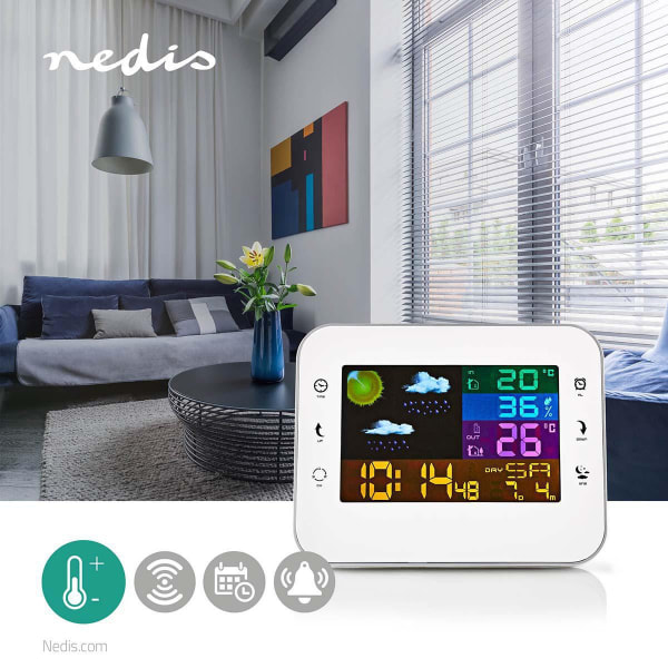 Väderstation | Inomhus & utomhus | Inklusive trådlös vädersensor | Väderprognos | Tidsdisplay | Färg LCD Display | Alarmklockfunktion