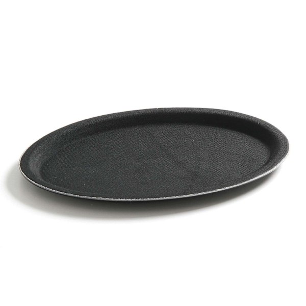 Anti-skrid oval tjenerbakke 16x23cm - sort
