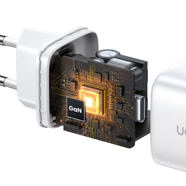 Snabb GaN laddare 2x USB-C 45W QC PD vit