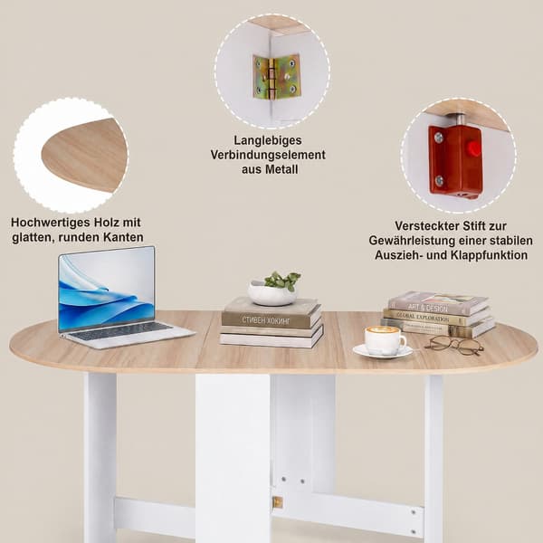 Hopfällbart vitt bord för 4-7 personer, 163x80x75 cm