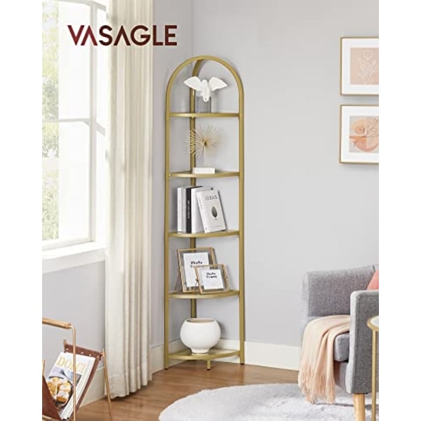 Modern 5-vånings hörnhylla med glas och gyllene ram