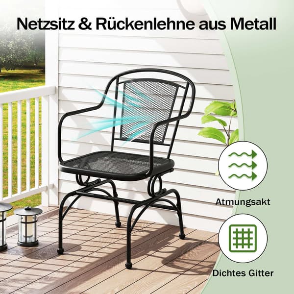 2-delte gyngestole i metal, sort, åndbart mesh