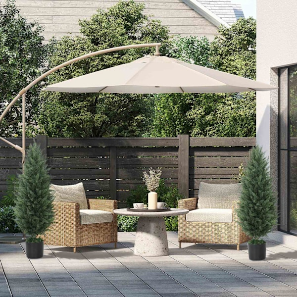 Kunstig Cypres Sæt med 2 store 90 cm kunstige planter, kunstige planter i potte, UV-resistente kunstige træer som ægte dekoration til stue soveværelse