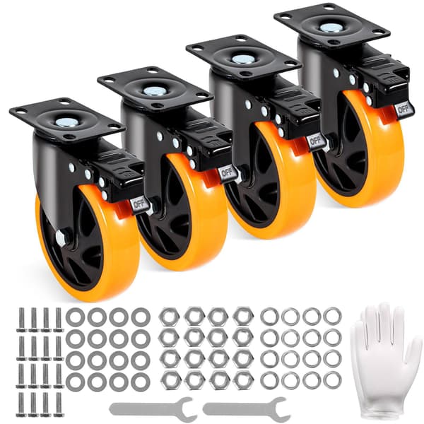 5-tums svängbara hjul, 4-pack, låsbar PVC