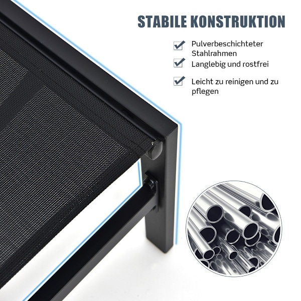 Justerbar solstol utomhus 64 x 198 x 67 - 103 cm Svart