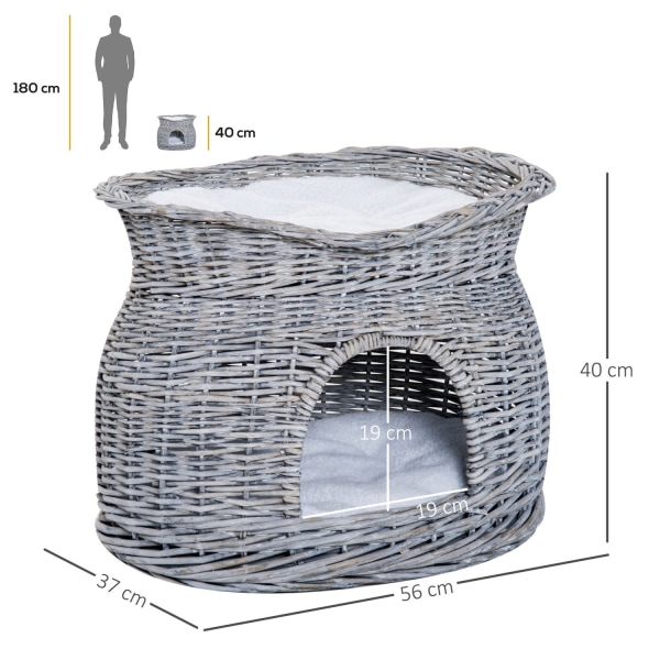 Rattan Cat Basket Tyylikäs Kissankota Tyynyllä Ja Katos Pet Bed