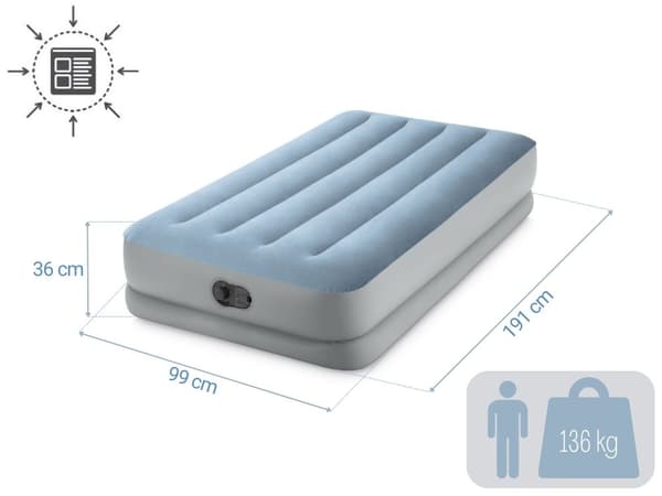 Enkel luftmadrass 191x99x36 cm med USB-pump