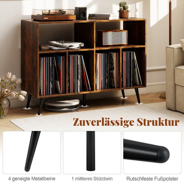 Pladespillerstativ med vinylopbevaring, rustik brun