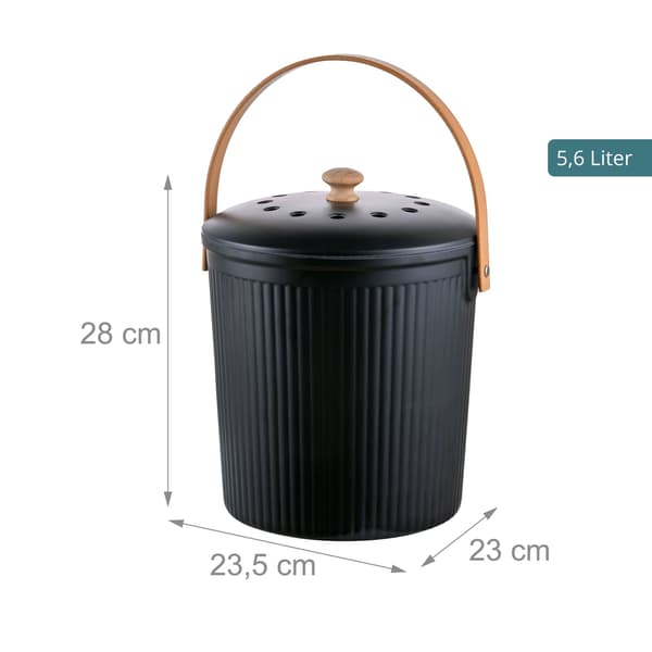 Køkkenkompostbeholder, 5,6 l, sort, kulfiltre